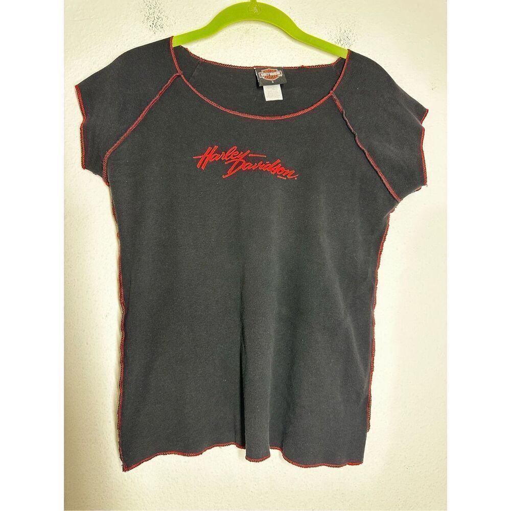 Harley Davidson Cincinnati Ohio Womens Tshirt Size L Black Red Cotton